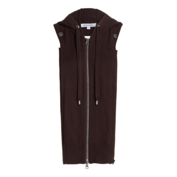 NWT Veronica Beard Cashmere Hoodie Dickey Vest In Dark Chocolate Full Zip